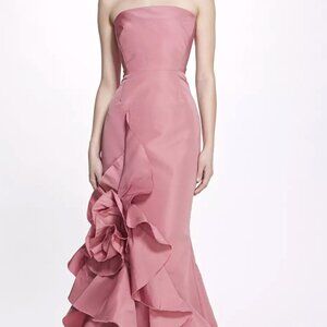 Marchesa Strapless Ruffled Faille Gown